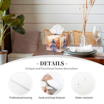 Cute Christmas Snowman Tissue Box Cover Square,Winter Christmas Snowman Tissue Box Holder Waterproof Leather Facial Paper Organizer Dispenser for Bathroom Home Car Nightstand Vanity Desk - color: Color-24