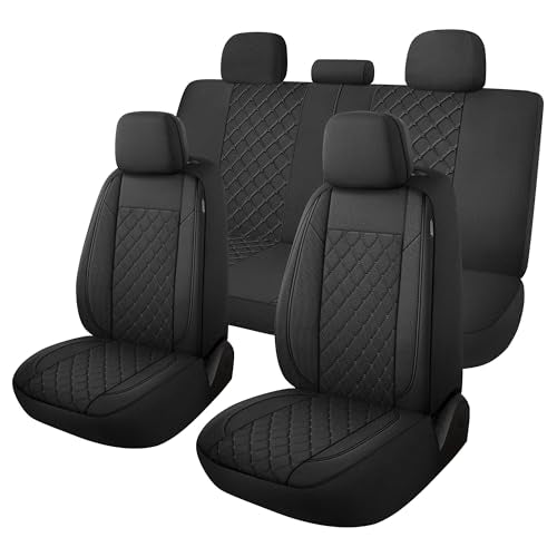 YGL Breathble Car Seat Covers Full Set,Washable Seat Covers for Cars,Premium Cloth Car Seat Protectors,Interior Covers for Cars,Sedan Van Truck SUV(Black) - color: Black, size: Full Set
