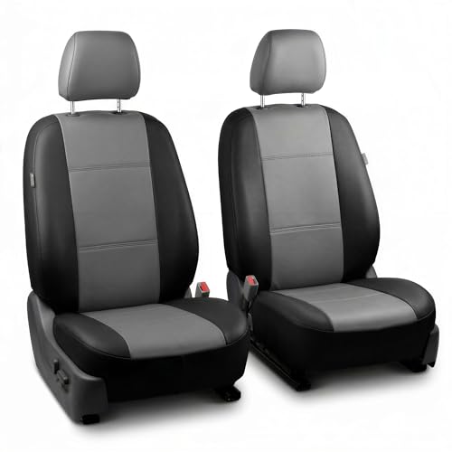 FH Group Car Seat Covers PU Leather Seat Covers Front Pair Set for Interior, Easy to Install Black Automotive Seat Covers – Universal Fit Interior Accessories for Cars Trucks and SUVs PU001102 - color: Gray Black, size: Front Set