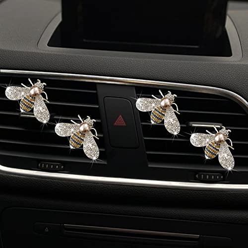 Bling Bee Air Vent Clips, 4 Pcs Crystal Car Air Fresheners Vent Clips Car Diffuser Vent Clip Rhinestone Diamond Bee Decoration Interior Decor Bling Accessories for Women (4 Pcs Bee)