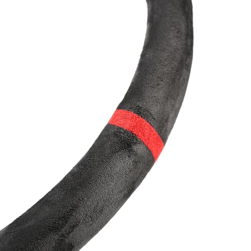 Quick Install Sporty Suede Leather Steering Wheel Cover with Red Top Trim Universal fit Any 14½" to 15" Car SUV Pickup Steering Wheel - color: Black+Top Red Line, size: Suede