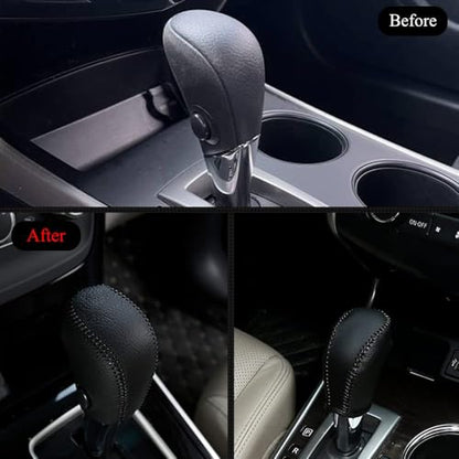 with Altima Logo Leather Gear Shift Knob Cover Protector Trim Automatic Transmission Interior Accessories for Nissan Altima 2013-2018(Not Fit 2.5SR/3.5)-Black Stitches