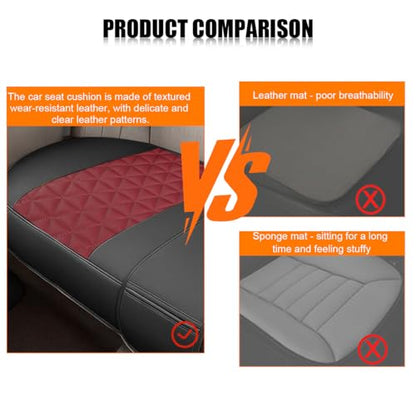 Leather Car Seat Cover, Vehicle Rear Bottom Seat Protector Pad, Full Surrounded Waterproof Auto Seat Protective Cushion, Universal Fit（Black/Red） - color: Rear/Black&Red