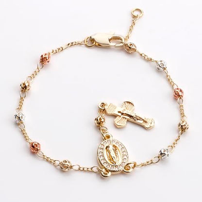 Gold Plated Beads Catholic Guadalupe Car Rearview Mirror Rosary Hanging Charm Chain for Women with Gift Box - color: Hollow beads