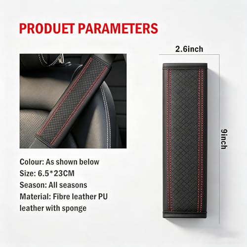 Seat Belt Pads Leather Seat Belt Covers More Comfort Driving Cushion Helps Protect Your Neck and Shoulders Suit for Car, Truck, SUV, Airplane,Camera Backpack Straps-2Pcs - color: Red