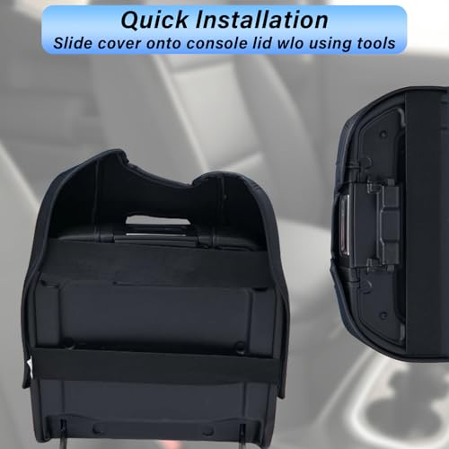 Center Console Armrest Cover Compatible with Chevy Silverado GMC Sierra 2019-2026, Tahoe Yukon Suburban 2021-2026, Scratch Resistant Vinyl Leather, Black (Black)