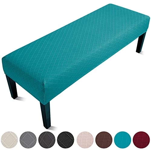 Fuloon Stretch Jacquard Dining Bench Cover - Anti-Dust Removable Bench Slipcover Washable Seat Cushion Protector for Bedroom, Kitchen, Hotel, Banquet (Peacock Blue) - color: Peacock Blue