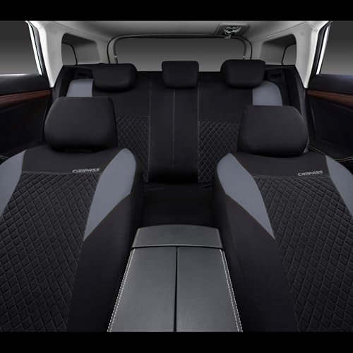 CAR PASS Ultrasonic Embossing Cloth Universal Seat Covers-Breathable Car Seat Cover with 5mm Composite Sponge Inside,Airbag Compatible,2zipper Bench for Sedan,SUV,Truck(Black and Gray,Full Set) - color: Black and Gray