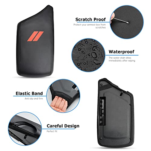INTGET Car Center Console Armrest Cover for Dodge Challenger Accessories 2023 2022 2021 2020 2019 2018 2017 2016 2015 Interior Arm Rest Seat Cover Middle Console Lid Protector Pad(Black Stitches)