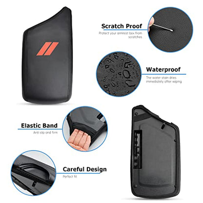 INTGET Car Center Console Armrest Cover for Dodge Challenger Accessories 2023 2022 2021 2020 2019 2018 2017 2016 2015 Interior Arm Rest Seat Cover Middle Console Lid Protector Pad(Black Stitches)