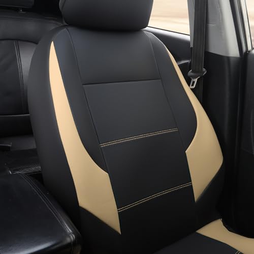 GIANT PANDA Front Car Seat Cover for Hyundai, Faux Leather Bucket Seat Covers Custom Fit Hyundai Sonata Elantra Santa Fe Tucson Accent Kona Palisade Genesis Venue Ioniq(Beige+Black) 2-Pack - color: Black, Beige