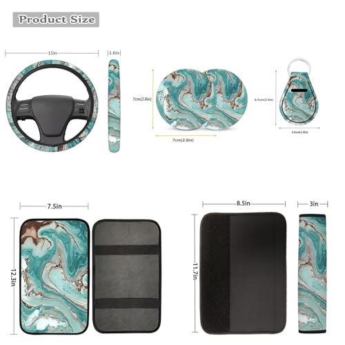 Forchrinse 15Pack Sea Turtle Car Accessories Set Hawaiian Hibiscus Car Seat Cover Full Set+Steering Wheel Cover+Car Trash Can+Seatbelt Cover+Coaster+Keychain - color: Sea Turtle Hibiscus