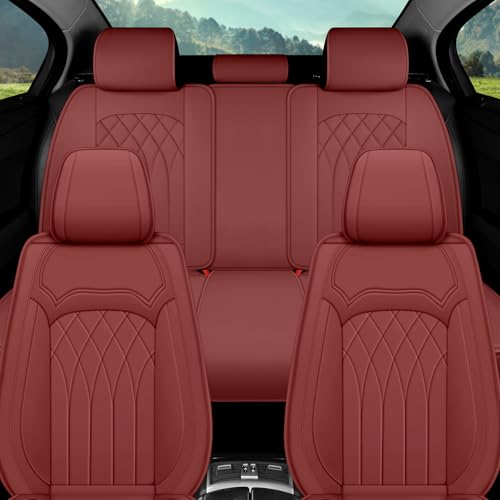 SanQing Car Seat Covers Full Set, Front and Rear Seat Covers for Cars, Waterproof Luxury Leather Auto Seat Protectors, Car Seat Cushions Fit for Most Sedans SUV Pick-up Truck (WineRed, Full Set) - color: WineRed
