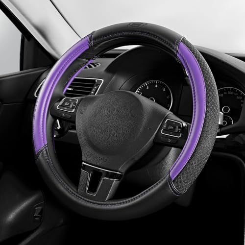 Skechers Air-Cooled Steering Wheel Cover,Leather Car Steering Wheel Cover Universal Fit 14" 1/2-15" Car Wheel Protector for Men Women Fit Suvs,Vans,Sedans,Car,Trucks,Purple - color: Purple