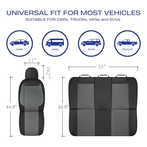 Skechers Car Seat Covers,Piping Luxury Faux Seat Covers,Waterproof Anti Slip Car Seat Protector Front Seats,Car Accessories Airbag Universal Fit for Most Cars,Vans,Trucks,SUV,Gray