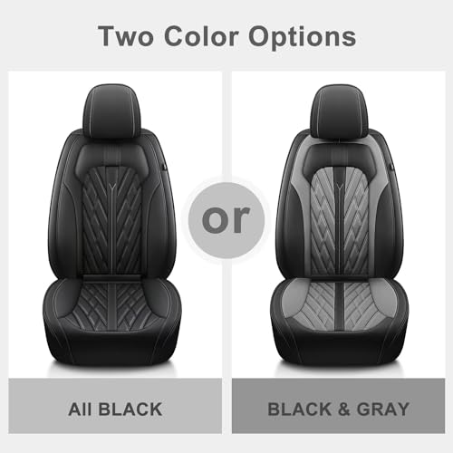 Faux Leather Custom Fit Front Seat Covers Compatible with Nissan Frontier 2007-2026 2PCS, Anti-Slip & Airbag Compatible, Black & Gray - color: #073 Black&Grey, size: 2 Front Seats