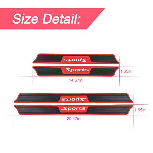 4PCS Car Door Sill Plate Protectors, Auto Door Entry Guards Sill Scuff Cover Panel Step Protector, PVC Rubber Anti-Scratch Front Rear Door Pedal, Car Accessories for Most Vehicles (Red/Sport) - color: Red/Sport