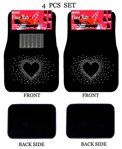 Universal Fit Car Truck Front/Rear 4-Piece Full Set Crystal Bling Rhinestone Design Studded Black Carpet Floor Mats - Pack of 4 (Empty Heart/Black) - color: Empty Heart/Black
