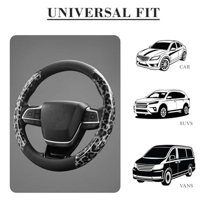KAFEEK Black Leopard Cheetah Steering Wheel Cover, Universal 15 Inch, Anti-Slip PU Leather Car Steering Wheel Protector for Men Women, Fit for Cars, Auto, SUVs