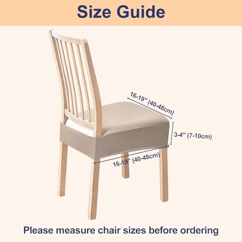 Smiry Waterproof Pu Leather Seat Covers for Dining Room Chairs Set of 4, Stretch Fit Removable Washable Kitchen Chair Seat Slipcovers Protector, No Rear Covers, Taupe