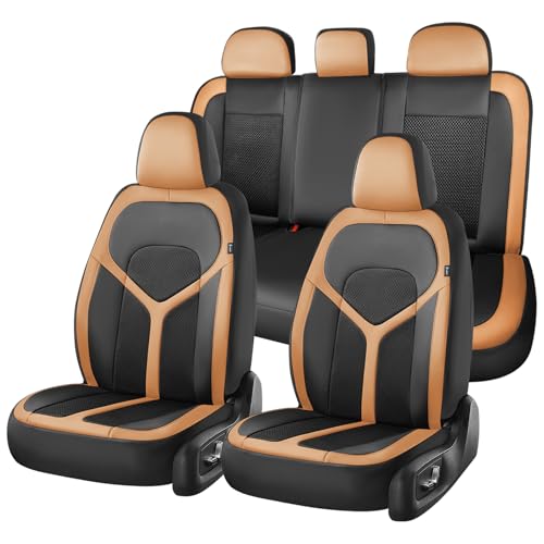 Car Seat Covers Full Set, Universal Seat Cover 5 Seats, Automotive Seat Covers with Mesh Leather, Waterproof Car Seat Protector, Breathable Car Seat Cushion for Most Car SUV Truck, Orange - color: Orange, size: Full set