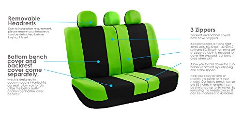 FH Group Light & Breezy Cloth Car Seat Covers, 7 Seater Three Row Set- Airbag & Split Ready -Universal for Cars Trucks and SUVs (Green/Black) - color: Green
