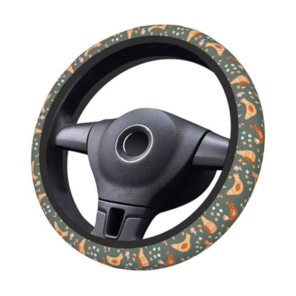 Chicken Cartoon Flowers Steering Wheel Cover for Women Elastic Rubber Steering Wheel Universal 15 Inch Fit for Cars, Auto, SUVs - color: Chicken Cartoon Flowers