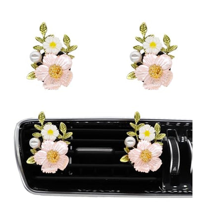 ORIESSE Flower Car Vent Clips 2pcs Pink Daisy Bouquets Flowers Air Freshener Girly Car Decorations Interior Aesthetics for Women Refillable Car Diffuser