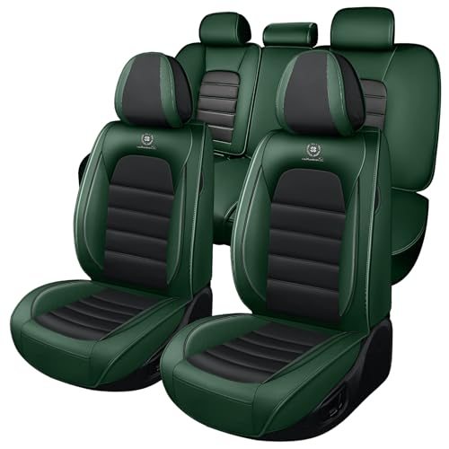 for Volkswagen Taos Full Set Seat Covers 2022-2026, Waterproof Nappa Leather Protector, Stylish, Anti-Slip & Airbag Compatible (Standard 5 Seats Black&Green) - color: Black&Green, size: Standard 5 Seats