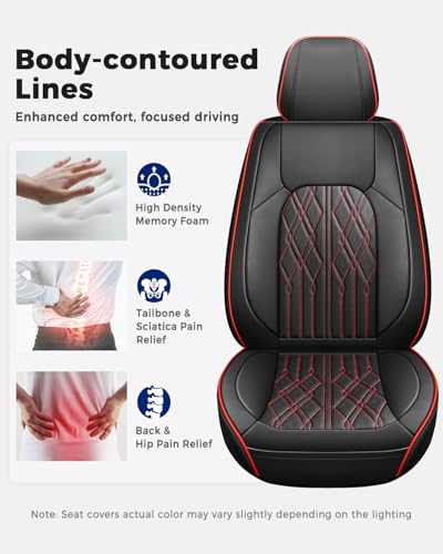 Huidasource Car Seat Covers Full Set, Leather Seat Cover Universal Fit for Most Cars Sedans SUVs Trucks, Airbag Compatible, Cup Holder Access, Easy Install, Wipes Clean, Wear-Resistant, Black&Red - color: A-Black&Red, size: 5pcs Full Set