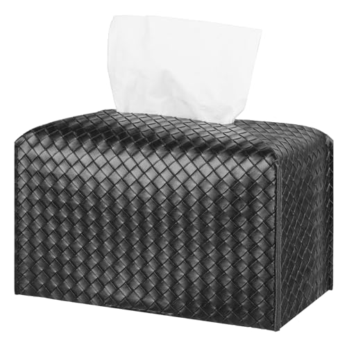 Tissue Box Cover PU Leather Tissue Holder Square Facial Tissue Case Facial Paper Organizer Dispenser for Bathroom, Vanity Countertop, Tabletop, Car, Rectangle, Black - color: Black, size: rectangle
