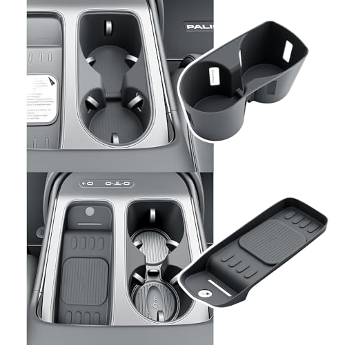 BIBIBO 2Packs for 2026 Hyundai Palisade Center Console Cup Holder 2026 Hyundai Palisade Console Wireless Charging Mats & Console Cup Holder Insert 2026 Palisade Silicone Console Tray 2026 Palisade - color: Black-(Cup Holder+Charging Mats)