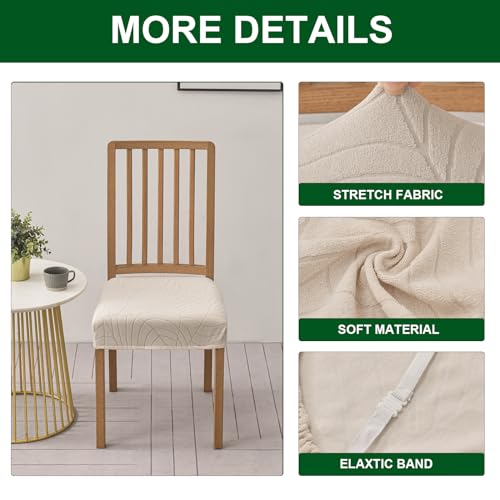 CRFATOP Waterproof Dining Room Chairs Seat Covers Set of 4 with Stretch Bench Slipcover Jacquard Kitchen Chair Slipcover Washable Seat Cushion Slipcover for Hotel Banquet Wedding Party, Beige - color: 03 Jacquard Beige