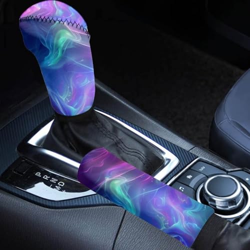 Abstract Print Gear Shift Knob Cover Set, Soft Cheetah with Handbrake Cover, Universal Accessories for Truck SUV - color: Abstract - Purple and Blue