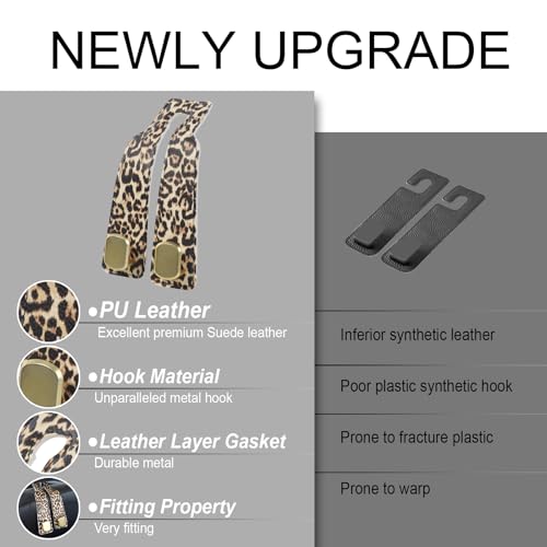 Purse and Bag Hook for Car, Zinc Alloy Seat Headrest Hooks, Upgraded Leather Car Seat Back Purses Hanger and Bags Holder (Leopard, 2Pack) - color: Leopard
