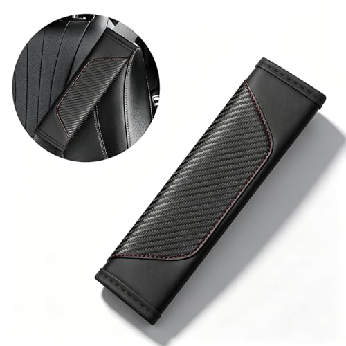 Carbon Fiber PU Leather Seat Belt Covers - 2Pcs, Black with Red Stitching Sporty Seat Belt Pads, Universal Fit - color: yd-black