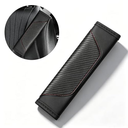 Carbon Fiber PU Leather Seat Belt Covers - 2Pcs, Black with Red Stitching Sporty Seat Belt Pads, Universal Fit - color: yd-black