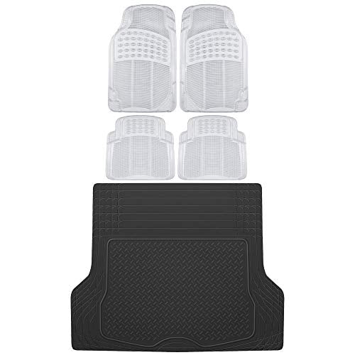 BDK OF-554 Rubber Car Floor Mats, Universal Front & Rear Combo Set with Trunk Cargo Mat Liner for Car Sedan SUV Van, Heavy Duty All Weather Trim to Fit - color: Clear