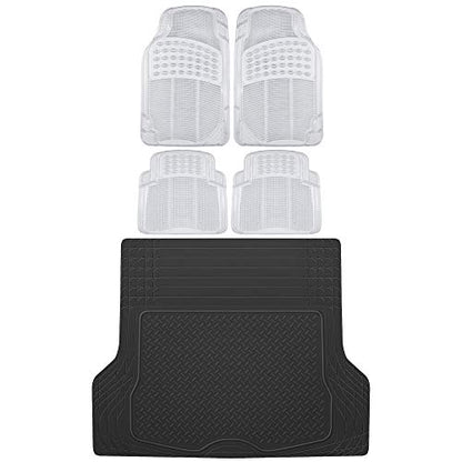 BDK OF-554 Rubber Car Floor Mats, Universal Front & Rear Combo Set with Trunk Cargo Mat Liner for Car Sedan SUV Van, Heavy Duty All Weather Trim to Fit - color: Clear