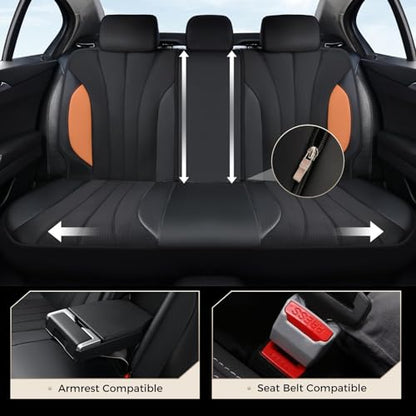 Coverado Seat Covers for Car, Leather Automotive Car Seat Covers 5 Seats, Mesh Breathable Auto Seat Protectors, Brown Seat Covers Universal Fit for SUV, Truck, Vans, Sedan - color: B-Brown&Black