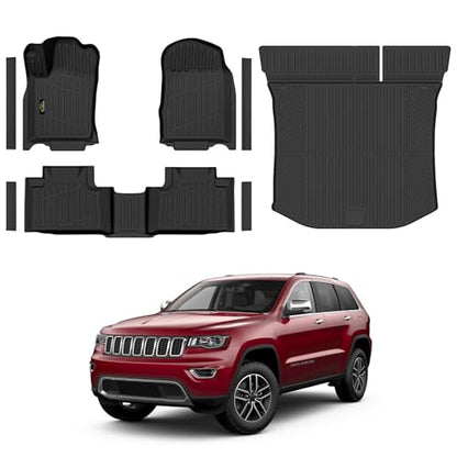 Floor Mats & Trunk Mat Custom for Jeep Grand Cherokee & Dodge Durango 2016-2021/Grand Cherokee WK 2022 (Not for L) All Weather TPE Rubber Cargo Liner Automotive Full Set Accessories- Black - size: For Jeep Grand Cherokee 2016-2021