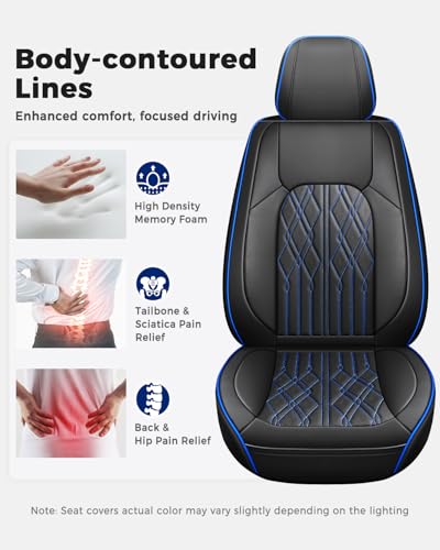 Huidasource Car Seat Covers Full Set, Leather Seat Cover Universal Fit for Most Cars Sedans SUVs Trucks, Airbag Compatible, Cup Holder Access, Easy Install, Wipes Clean, Wear-Resistant, Black&Blue - color: A-Black&Blue, size: 5pcs Full Set