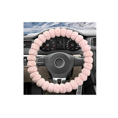Fluffy Car Steering Wheel Cover, Soft Warm Plush Vehicle Steering Wheel Protector, 14.5-15 Inches Cute Anti-Slip Automotive Handle Cover for Women Girl, Car Accessories (Pink) - color: Pink