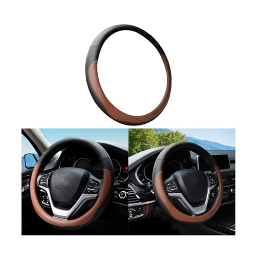 Car Steering Wheel Cover, Elastic Stretch Breathable Anti-Slip Microfiber Leather Auto Steering Wheel Protector, Soft Vehicle Interior Decor Accessories, Universal for RV, SUV, Truck (Coffee) - color: Style 3-Coffee