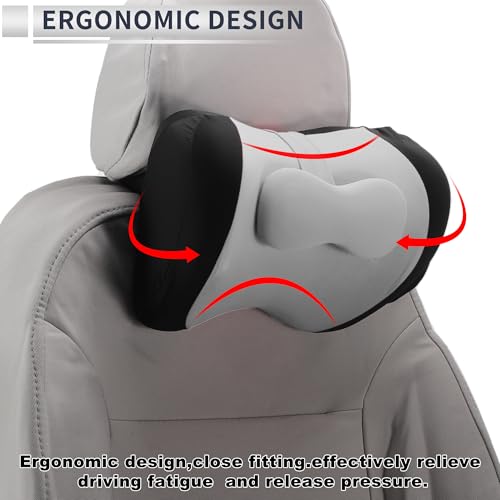 Car Headrest Pillow Ergonomic Comfortable Neck Support Pillow Milk Silk Fabric and Memory Foam Bandage Adjustable Width Black and Grey Set of 1 - color: Black Gray