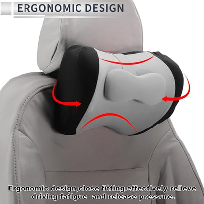 Car Headrest Pillow Ergonomic Comfortable Neck Support Pillow Milk Silk Fabric and Memory Foam Bandage Adjustable Width Black and Grey Set of 1 - color: Black Gray