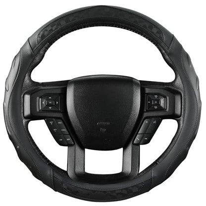 Black Seal Custom-Fit Steering Wheel Cover for Ford F-150, F-250, F-350, Expedition, 15.5–16", Anti-Slip PU Leather (Black) - color: Black