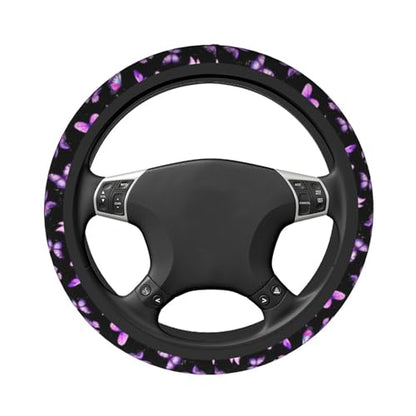 Purple Butterfly Steering Wheel Cover - Beautiful Butterfly Steering Wheel Covers Car Cup Holder Pad 2 Pack Accessories Universal 15 Inch Auto Anti-Slip Car Wheel Protector - color: Purple butterfly