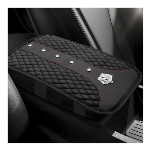 Bling Crown Car Center Console Mats, Anti-Slip and Waterproof Crystal Car Armrest Pad Protector, Universal Rustproof Armrest Decor Cushion for Cars & SUVs, Car Accessories (Black) - color: Black