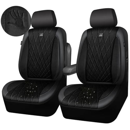CAR PASS Luxury Faux Leather Car Seat Covers Front Seats, Breathable Soft Velvet Premium Automotive Seat Covers 2 Pack, Armrest Airbag Compatible Universal Fit for Most Sedan SUV Van Truck, Black - color: Black Velvet, size: Two Front